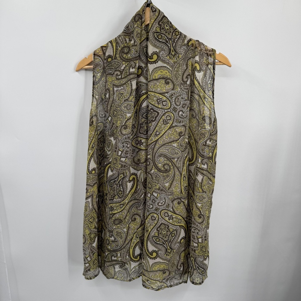 Vtg INC 100%‎ Silk Shawl Womens 12 Green Paisley Layer Asymmetric Open Front